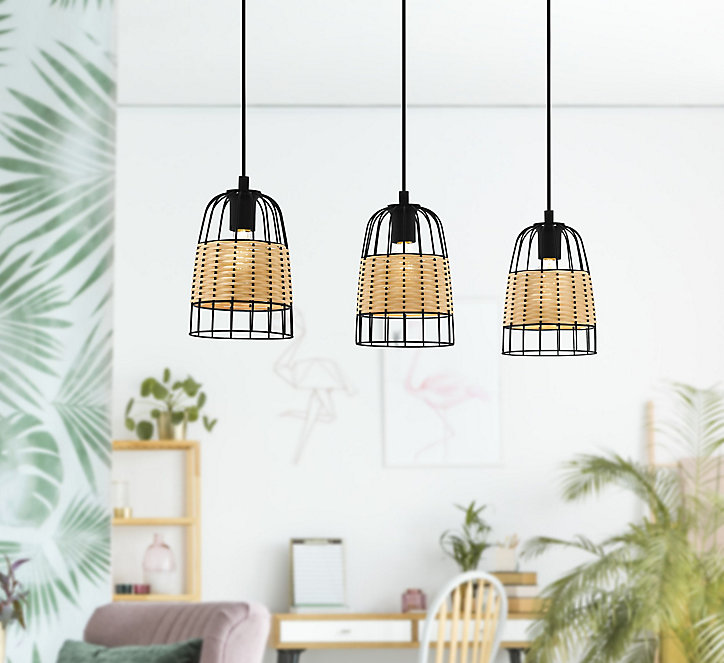Suspension Anwick 3 lumières E27 IP20 40W rotin noir