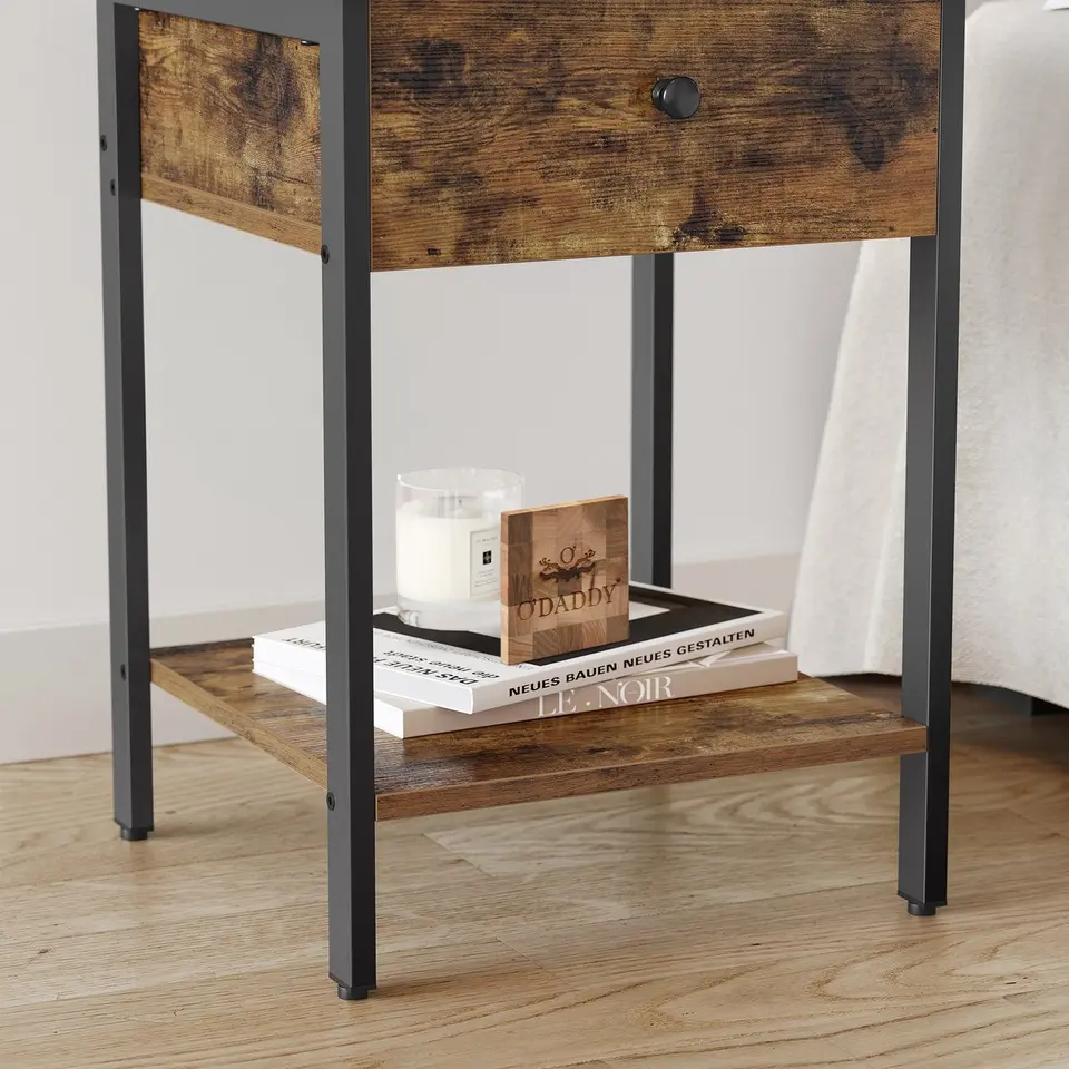 O'DADDY Industrieel Nachtkastje met Lade - 40x40x55 cm - Modern Bruin