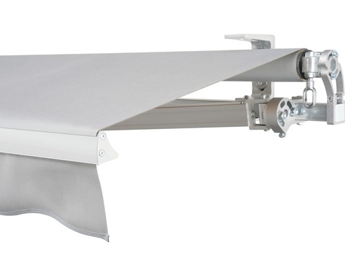 SOLUNA knikarmscherm Concept 3x2, doekdesign 7552, frame zilver E6EV1 geanodiseerd, aandrijving rechts inclusief slinger