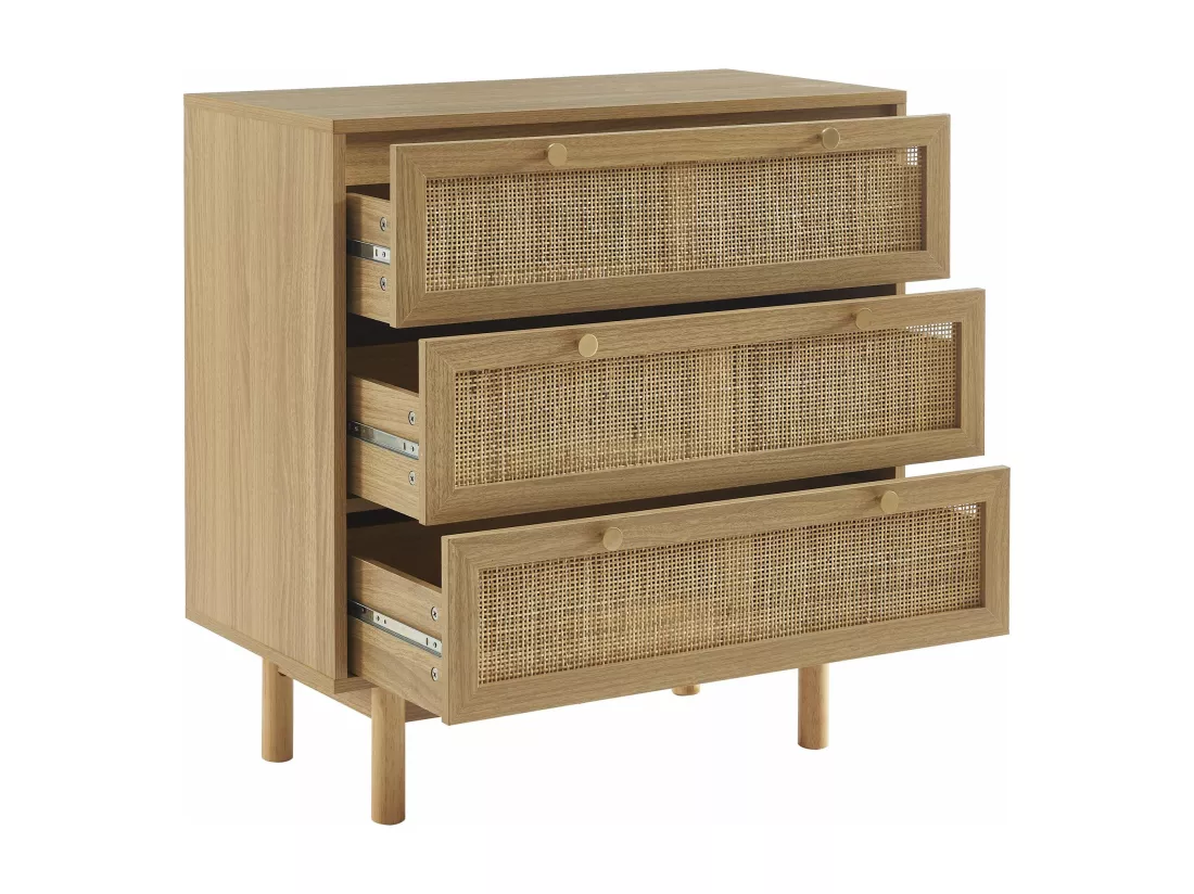 Commode effet chêne et cannage rotin 3 tiroirs ONYX