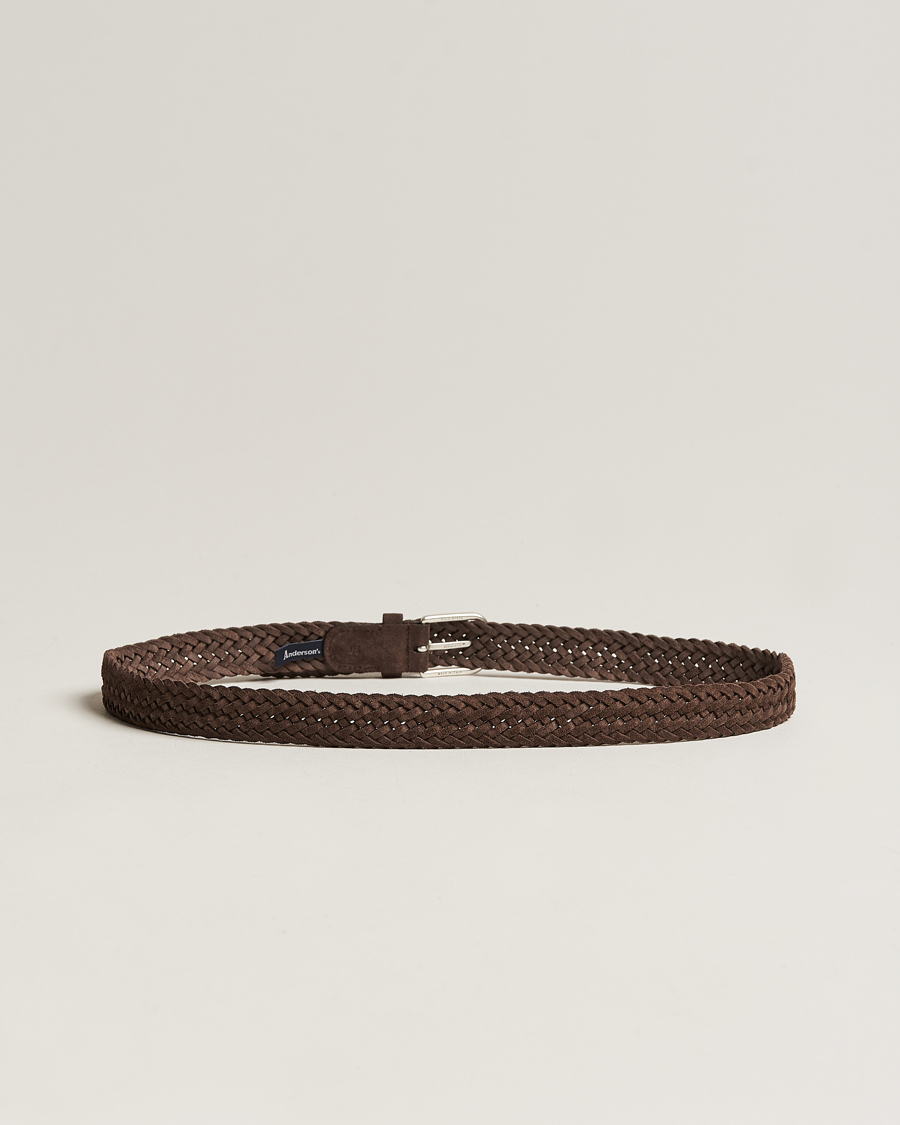 Anderson's Woven Suede Belt 3 cm Dark Brown