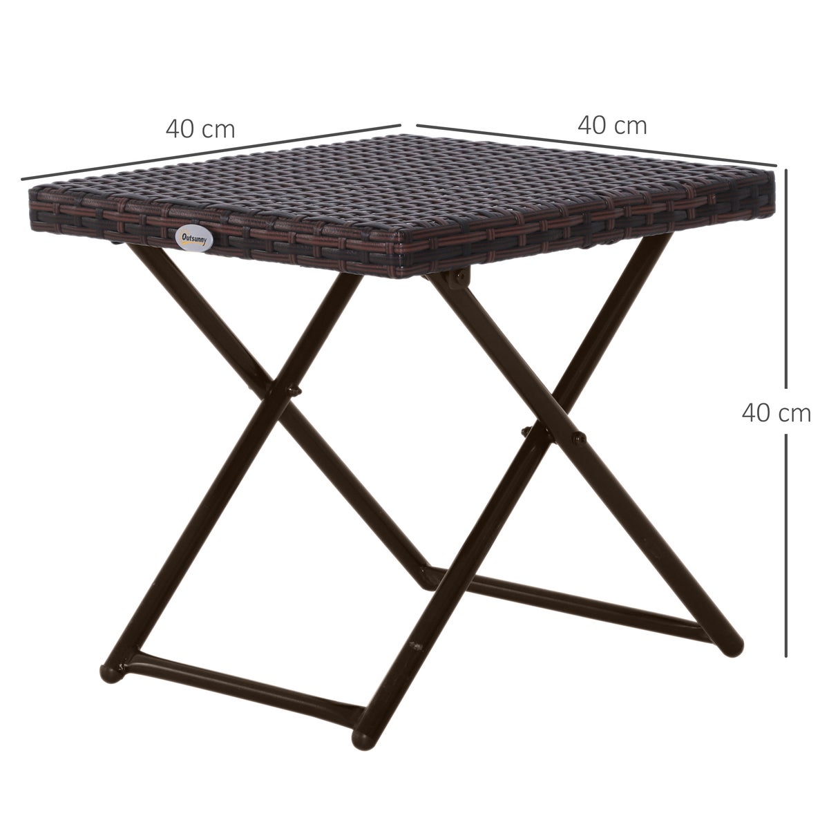 Outsunny bijzettafel, 40L x 40B x 40H cm, staal, PE rotan, bruin