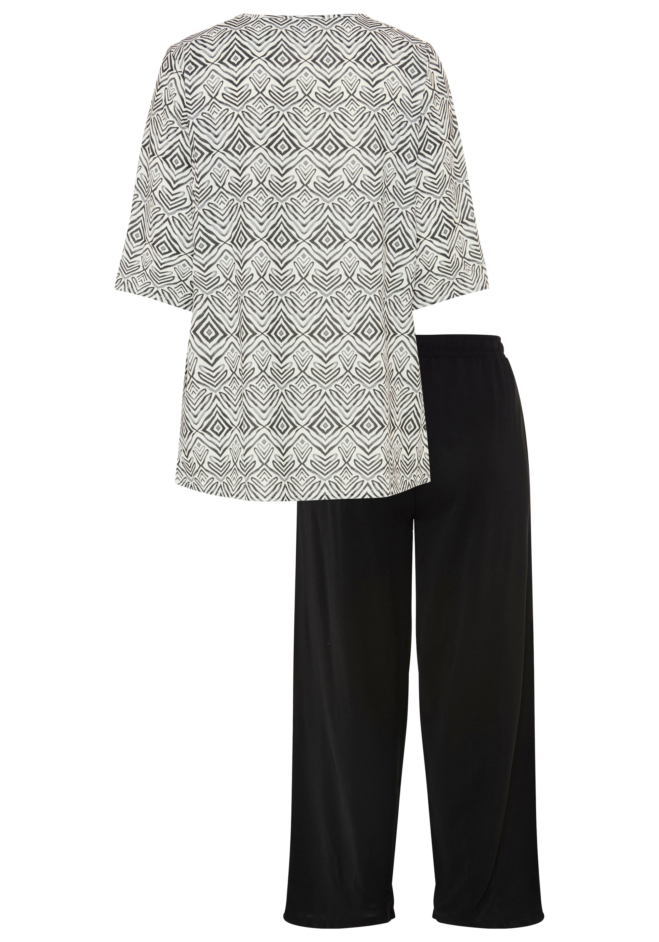 Laura Scott CURVE Anzug Set, Shirt + Hose,  figurumspielend für Frühling und Sommer, figurumspielend, mit 3/4-Ärmeln, bedruckt