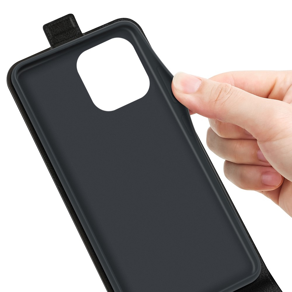iPhone 14 Pro Leder Tasche Flip Cover Vertikal im Retro Look mit Kartenfach - Schwarz