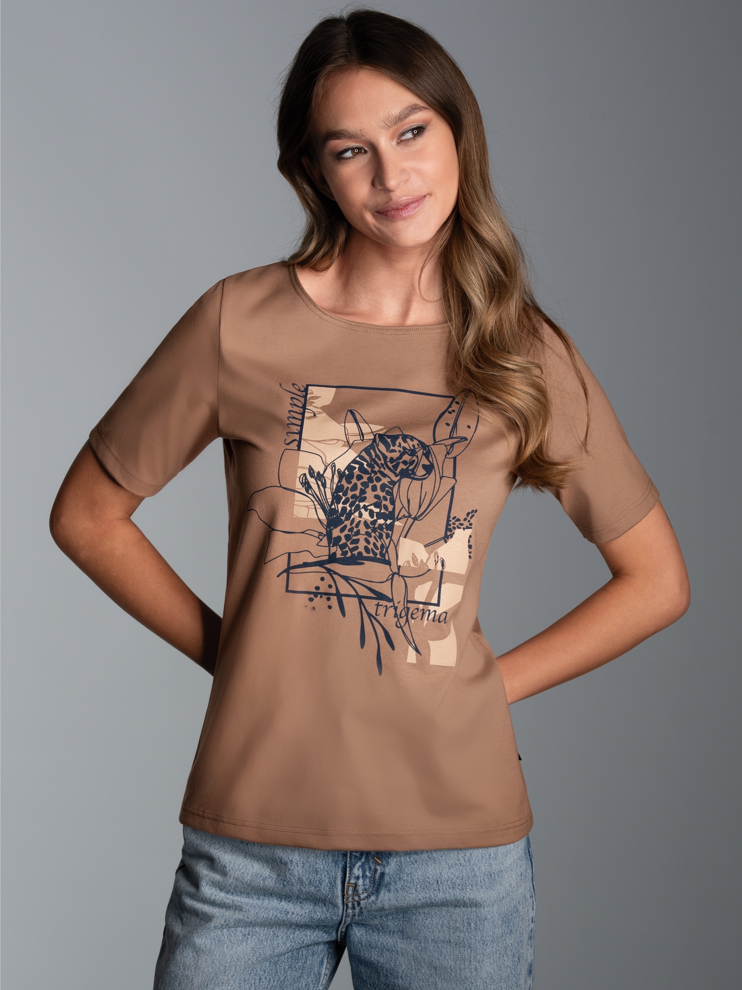 T-Shirt mit floralem Leo-Print Haselnuss
