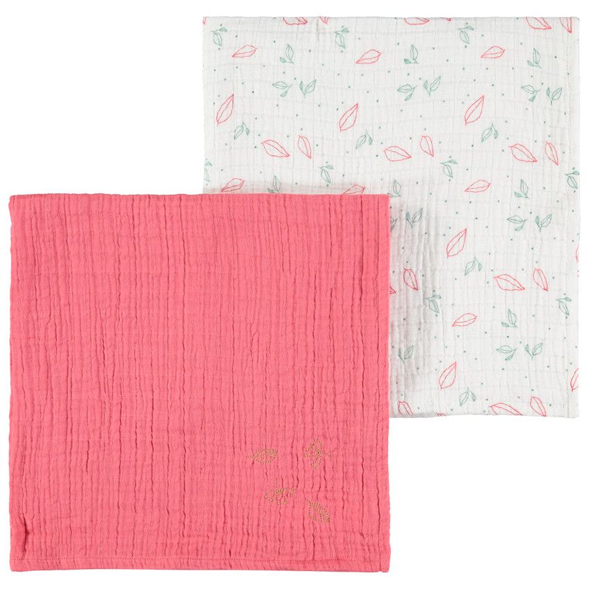 Set de 2 langes en tétra 70 x 70 unie/imprimée - Ecru