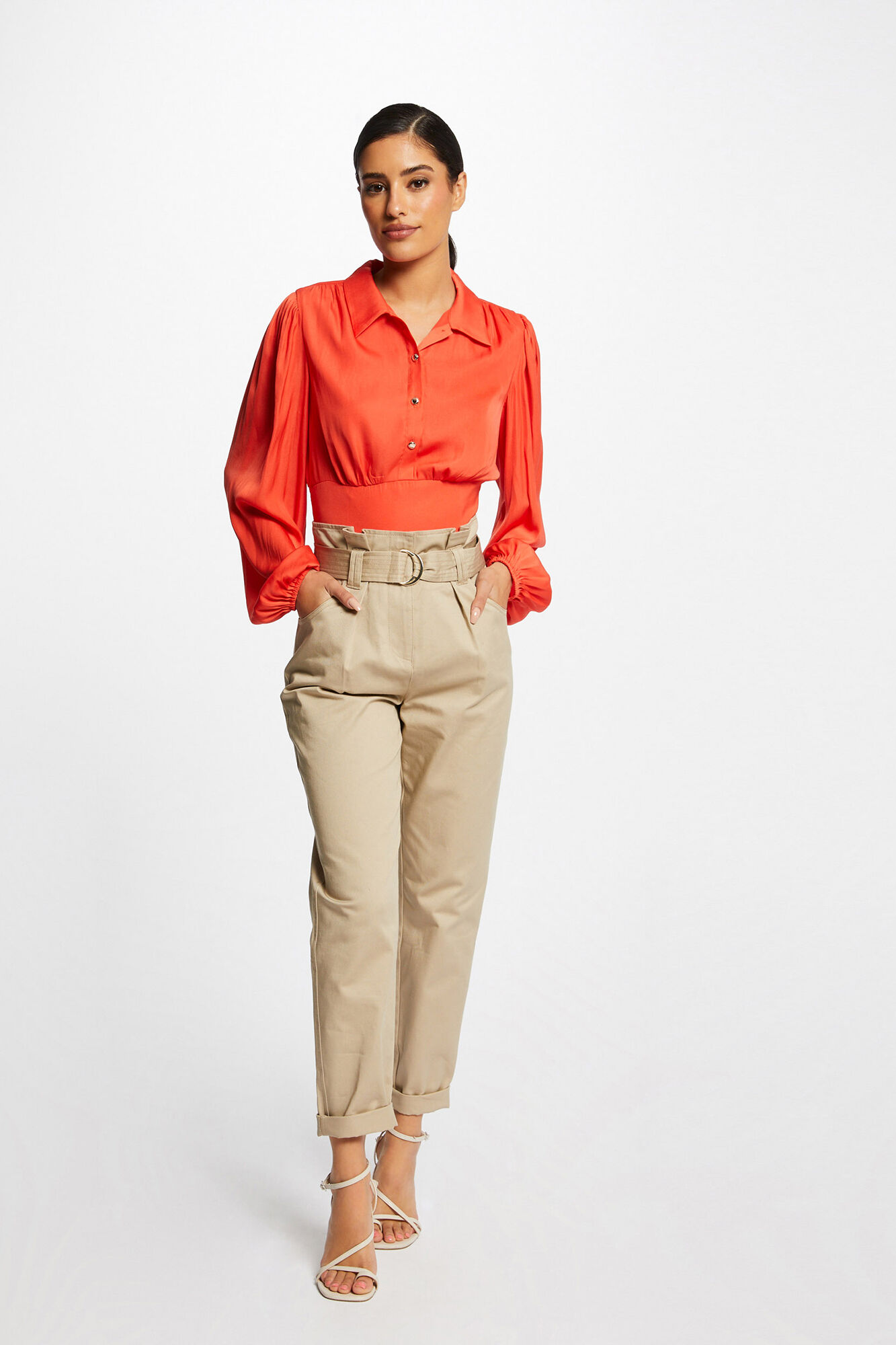 Blusa de manga comprida com mangas bufantes - Laranja