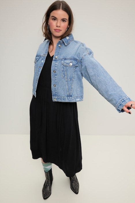 Jeansjacke, oversized, Hemdkragen, Brusttaschen