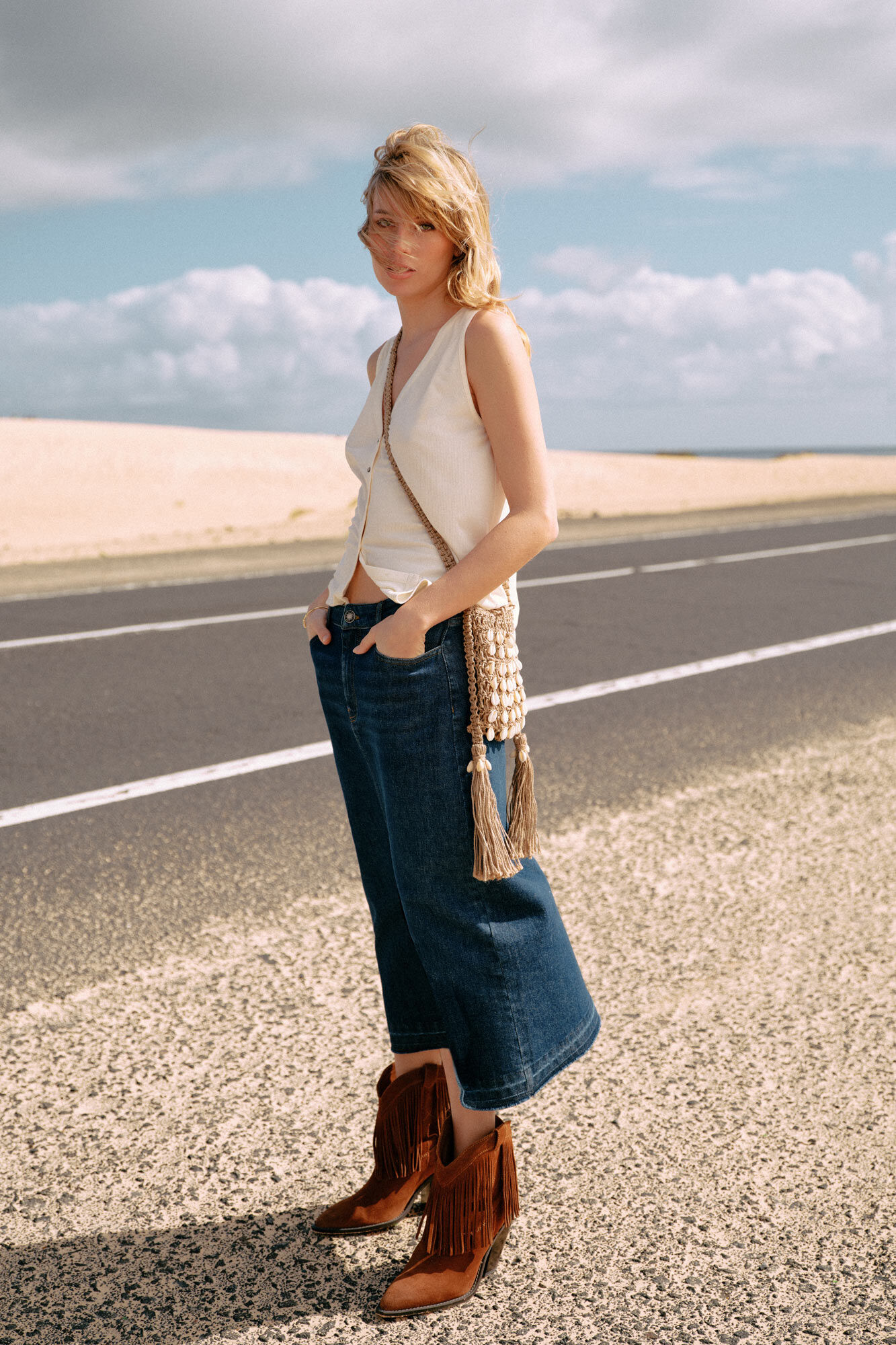 Saia jeans longa - Azul