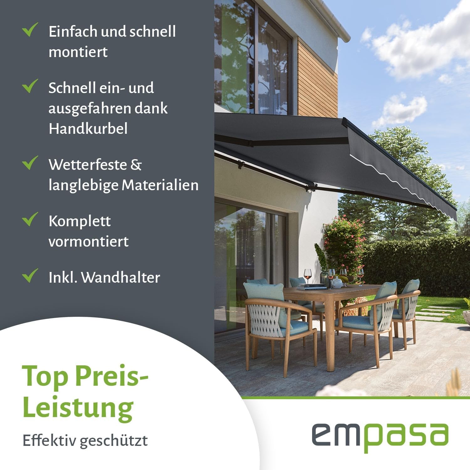 empasa manuelle Gelenkarmmarkise Markise 'Start' Sonnenmarkise Sonnenschutz Alu/Polyester komplett vormontiert, in verschiedenen Größen und Farben