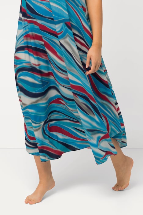 Kleid, Wellenmuster, A-Linie, Rundhals, ärmellos