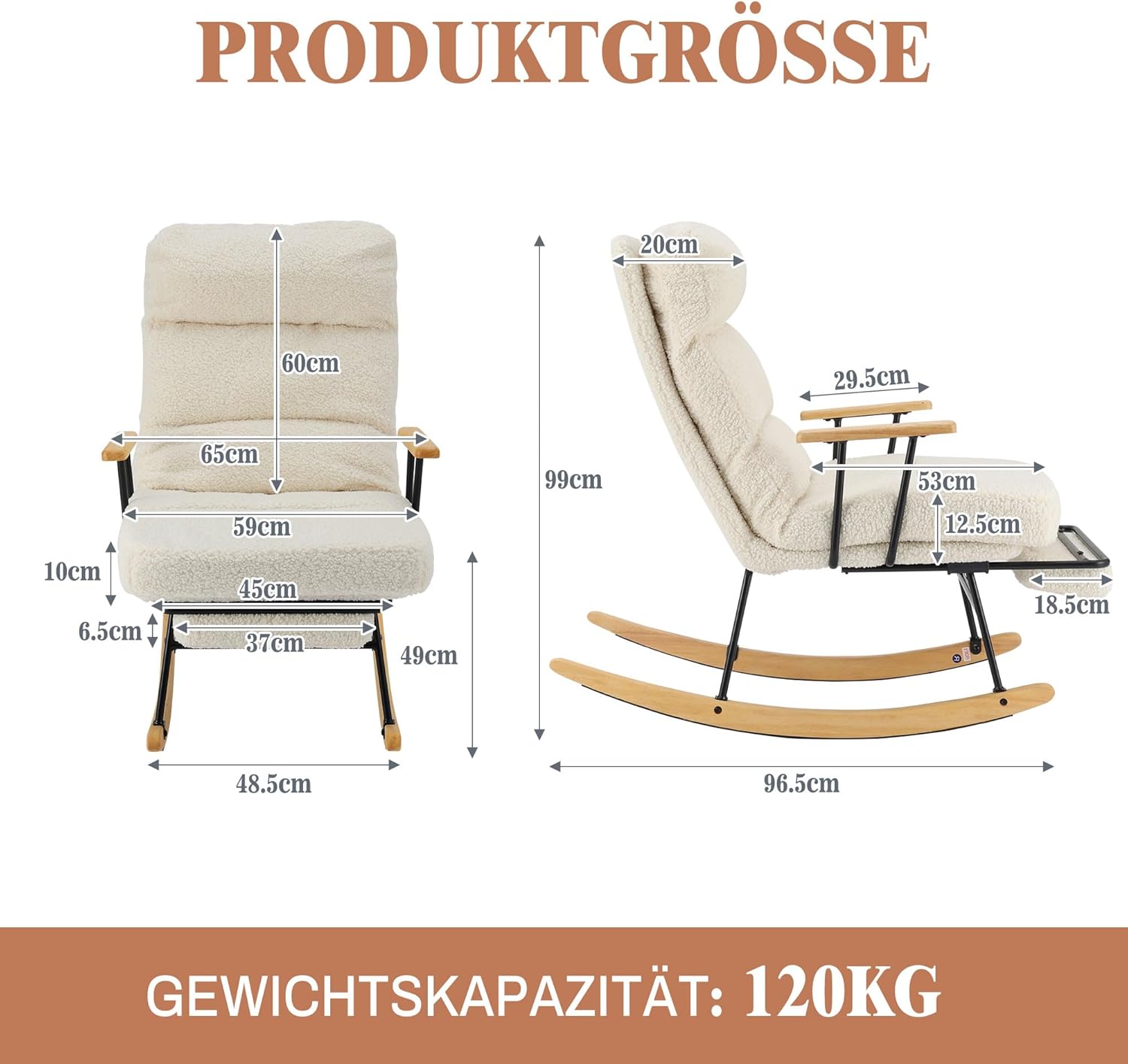 Home Nature Schaukelstuhl aus Holz, bis 150kg belastbar, Moderner Sessel mit Hoher Rückenlehne, Armlehnen & rutschfesten Füßen, für Wohnzimmer, Outdoor (Beige mit Fußstütze)