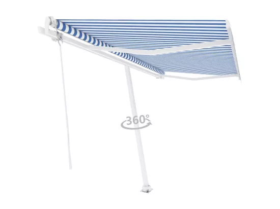 Auvent automatique sur pied 450x350 cm Bleu/Blanc