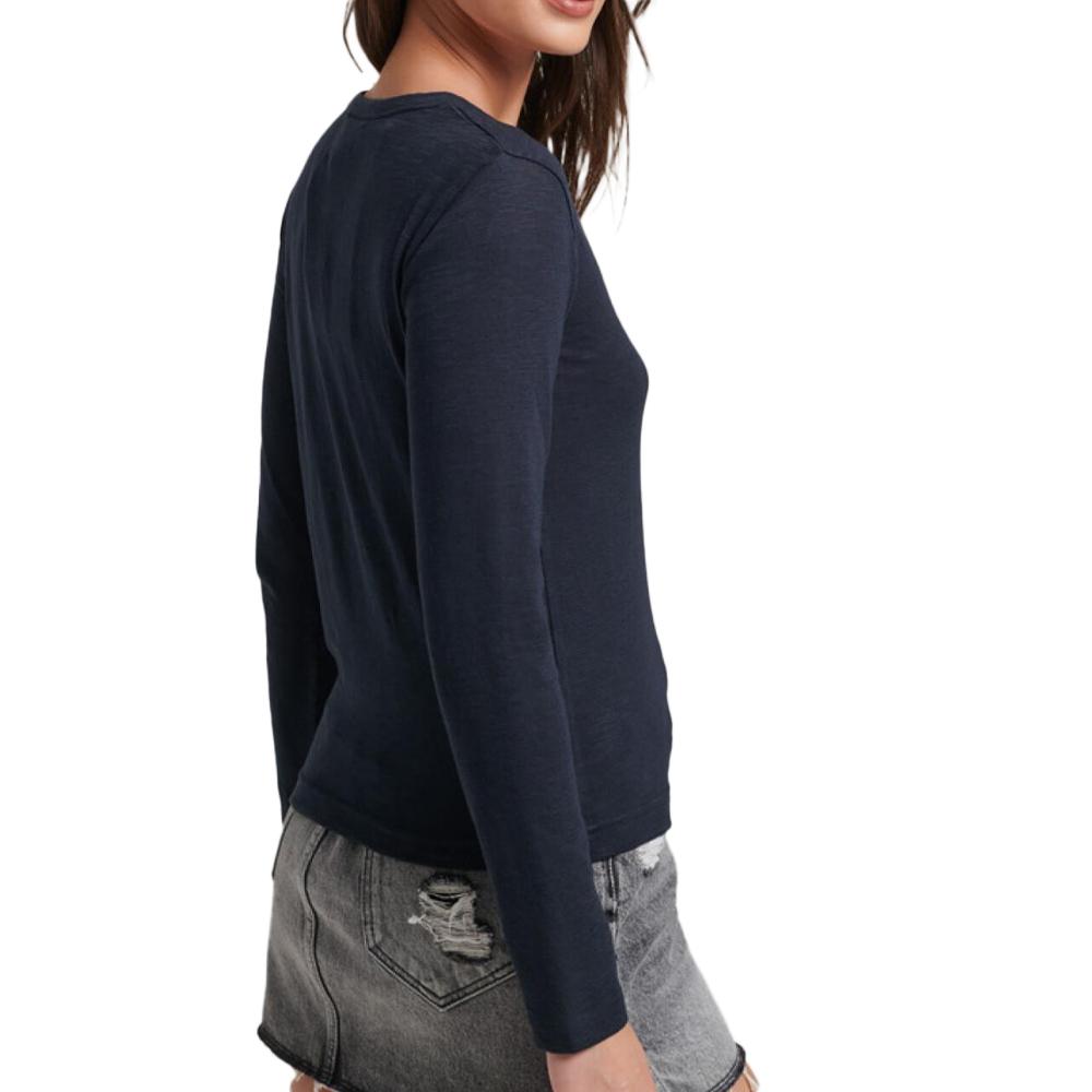 Superdry T-Shirt Manches Longues Marine Femme Superdry Henley