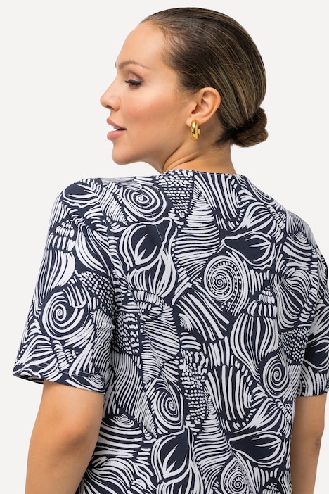T-Shirt, Muscheln, A-Linie, Tunika-Ausschnitt, Halbarm