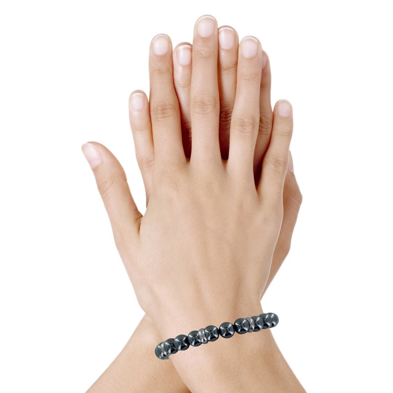 Bracelet Elastique Anneau Acier et Perles Hématite