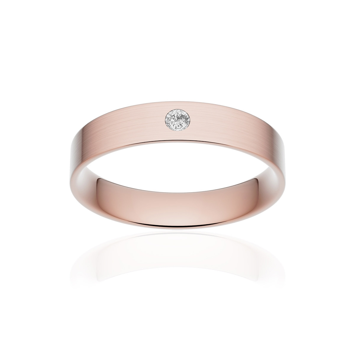 Alliance or 375 rose brossé ruban plat confort 4mm diamant brillant