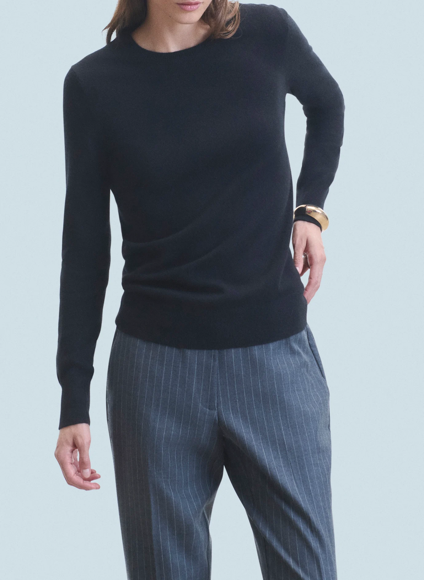 Pull droit col rond en cachemire | Noir