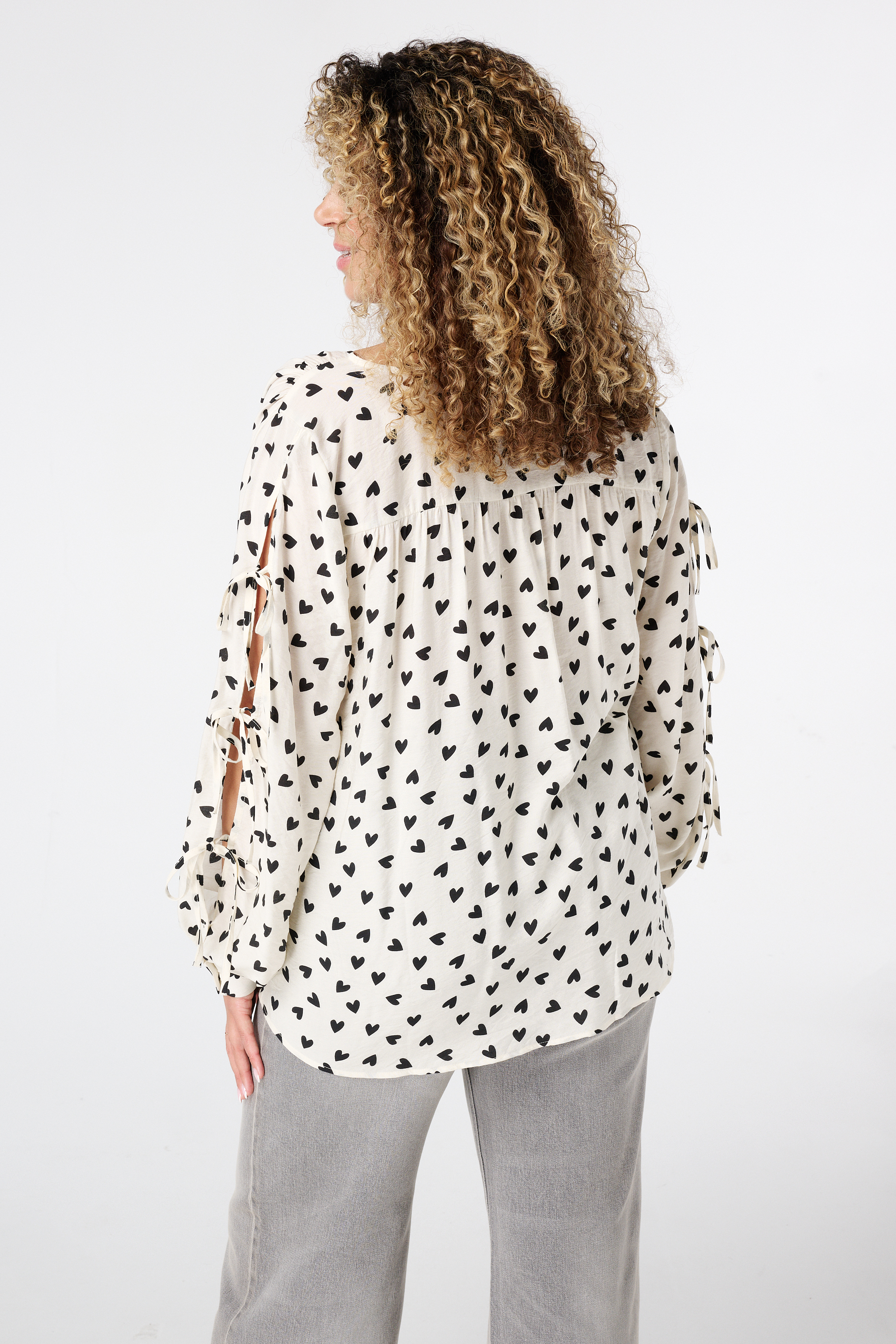 Blouse met strikdetail Multi zwart-wit