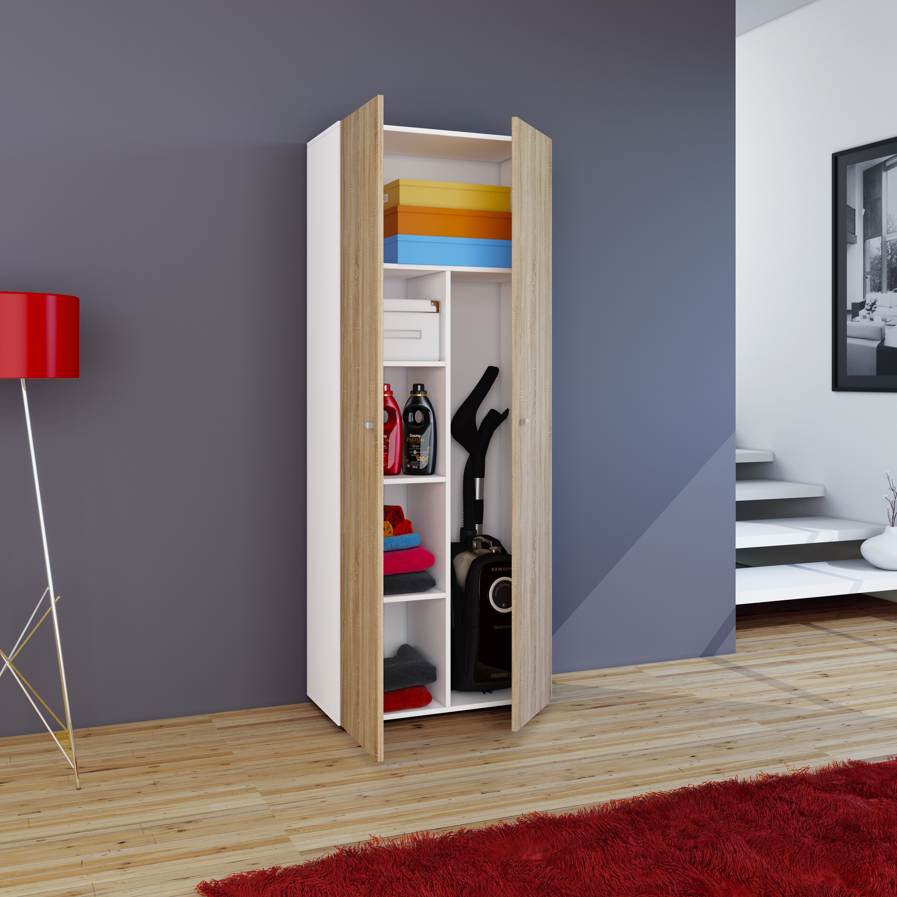 VCM Holz Besenschrank Staubsauger Putzschrank Haushaltsschrank Vandol K
