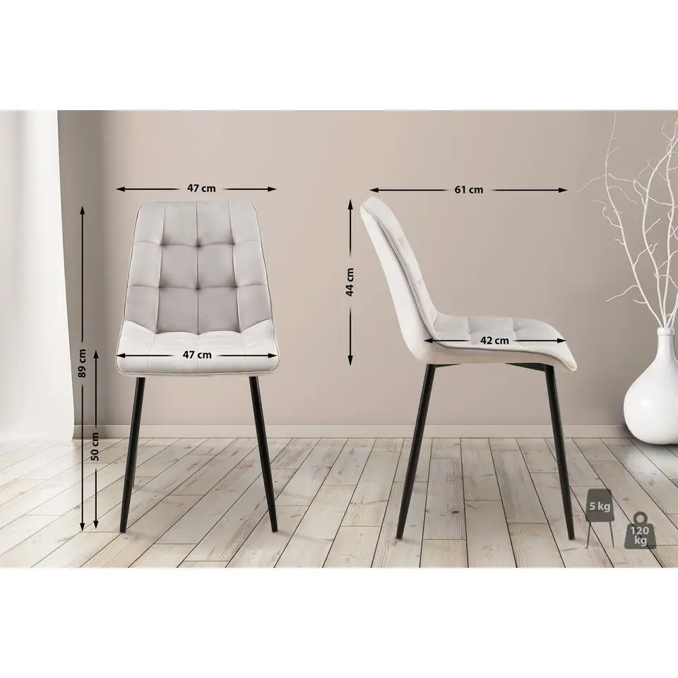 CLP Set van 2 Eetkamerstoel Gifford mat zwart Frame - Fluweel - grijs