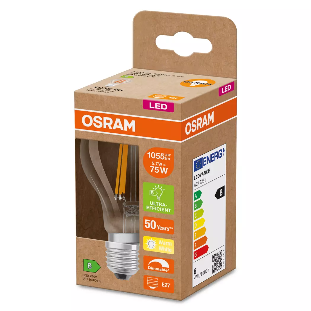 LED-Birne E27/5,7 Watt/Energie B