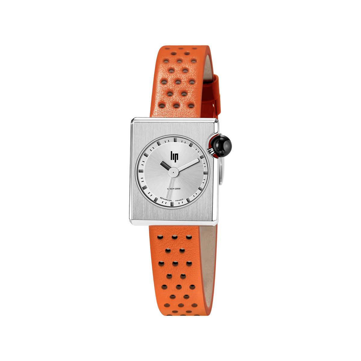 Montre LIP Mach 2000 Mini Square femme acier bracelet cuir orange
