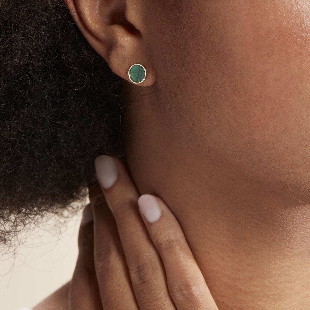 Boucles D'oreilles Puces Florica Or Jaune Malachite