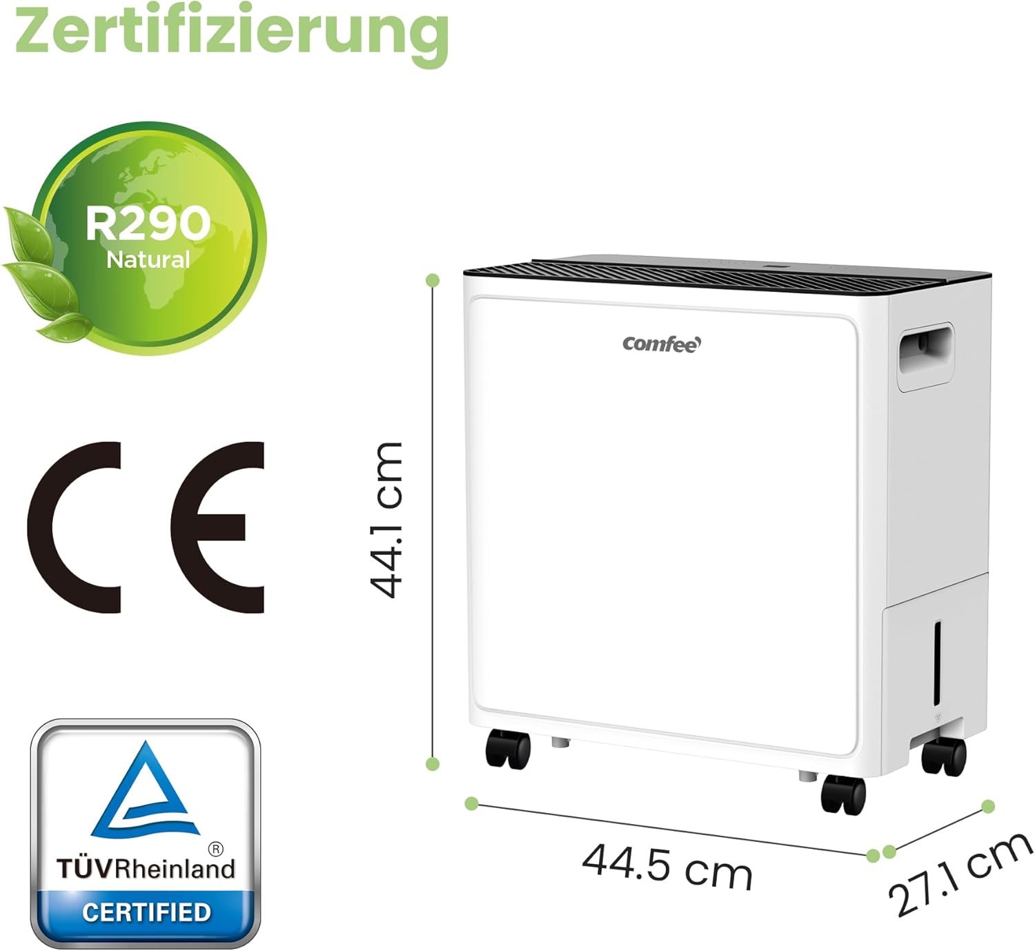 COMFEE CDDAE-30DEN7-QA3 Luftentfeuchter 30L/Tag für bis zu 73㎡, 3-Liter-Tank, drehbare Räder, Trocknungsmodus, Geräuschreduzierung, Automatische Abtauung