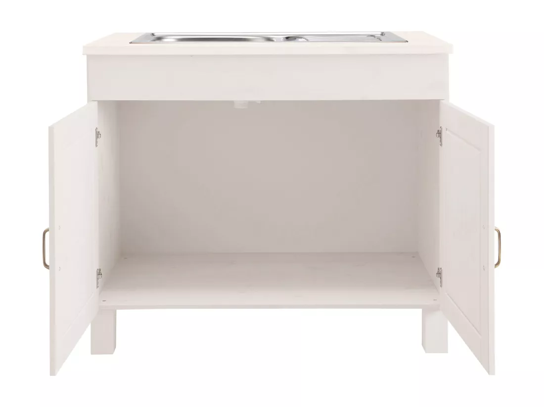 Alby | Meuble évier 100 cm avec 2 portes en pin blanc laqué