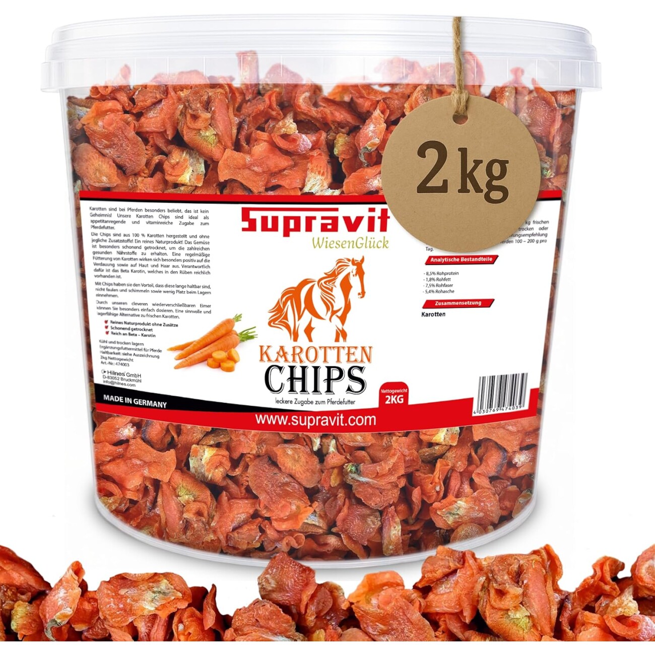 Supravit Karottenchips für Pferde - 2kg Eimer Pferdeleckerlis