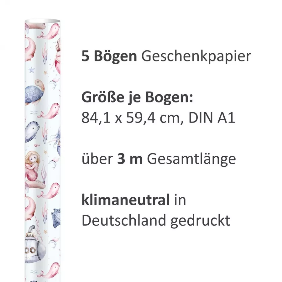 Nikima Geschenkpapier 5 Bögen Meerjungfrau – 1,60€qm Größe: - 84,1 x 59,4 cm bunt