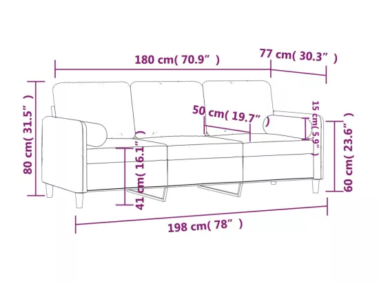 Canapé 3 places avec oreillers décoratifs rose 180 cm velours