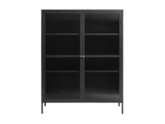 Bjorn - Vaisselier 2 portes en verre strié et métal H140cm - Noir