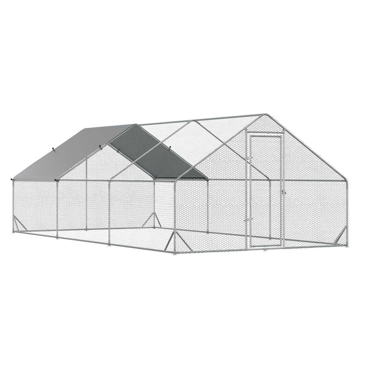 PawHut Kippenhok, Buitenren, 3 x 6 x 2 m, Staal, Zilvergrijs