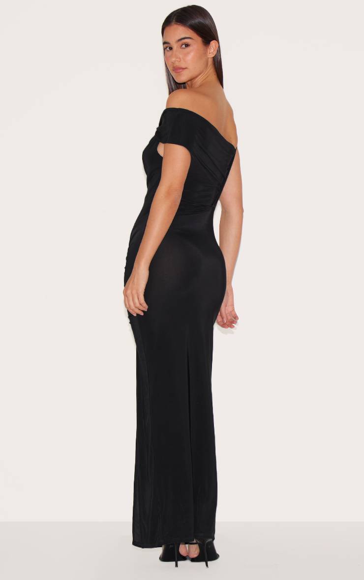 Noir Robe Longue Moulante À Détail Torsadé