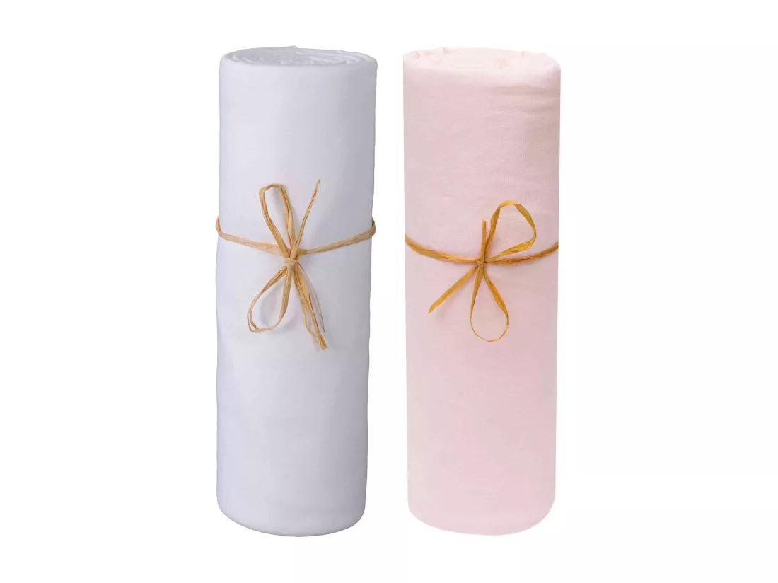 Lot de 2 draps housses bébé jersey bio blanc et rose poudré 60x120