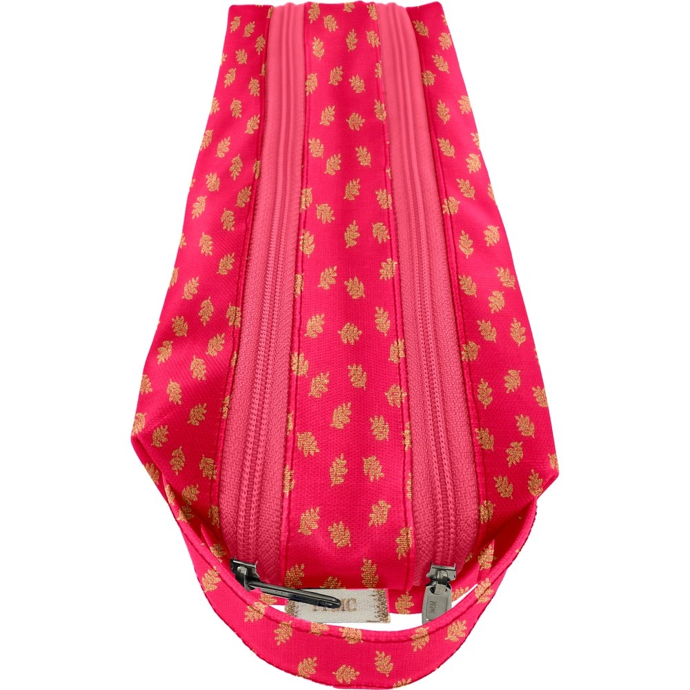 Trousse Double Compartiment Feuillage Or Rose