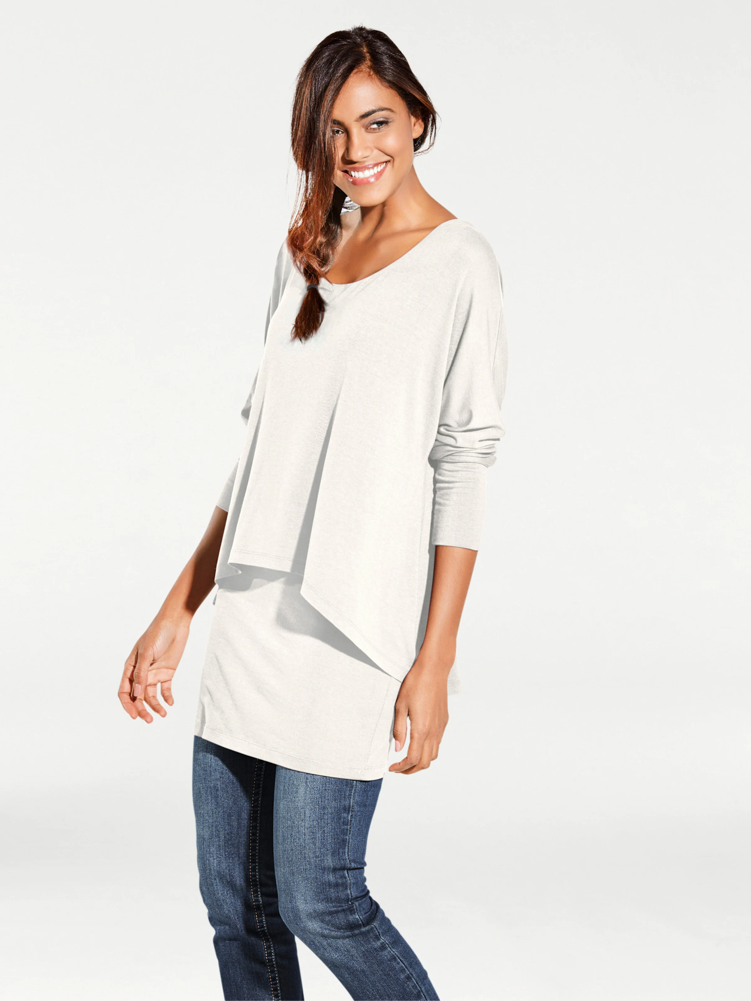 heine Rundhals-Shirt in creme