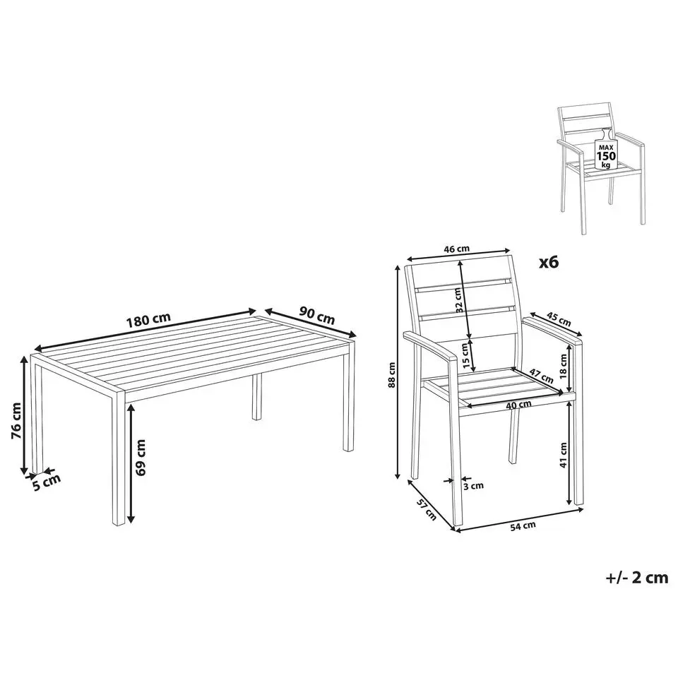 VERNIO - Tuinset voor 6 - Zwart - Kunsthout/Aluminium