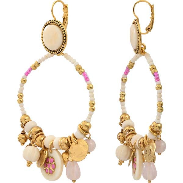 Boucles d'oreilles Lucky Charms - Métal doré, perles de rocaille & quartz rose