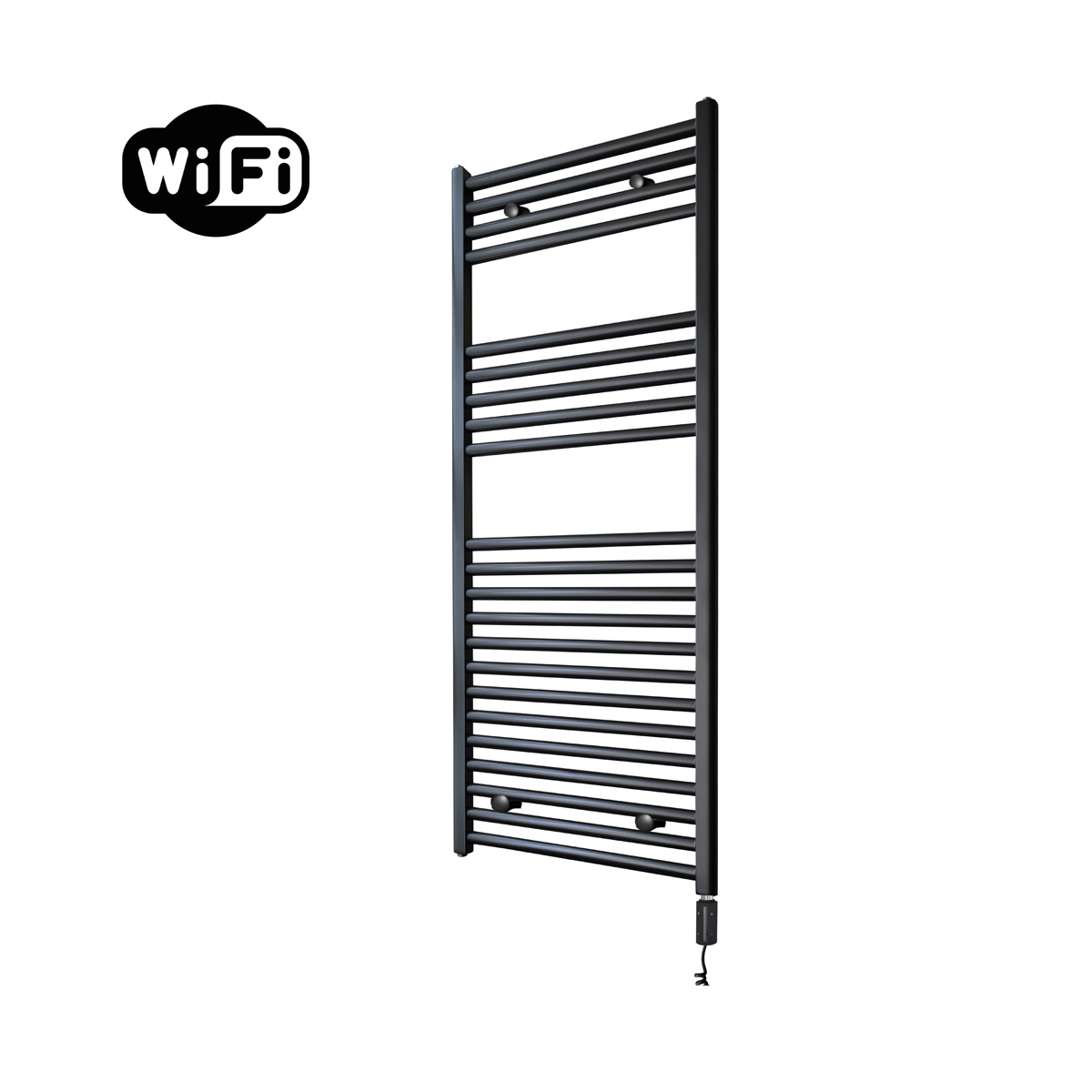 Sanicare elektrische design radiator 45x112cm zwart mat met WiFi en thermostaat rechts zwart