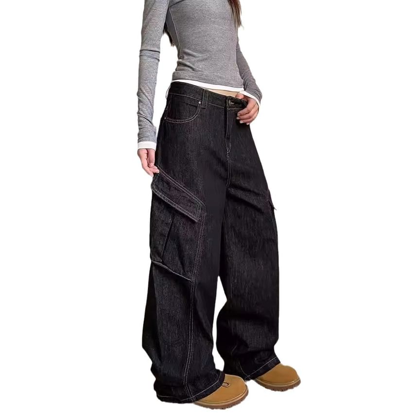 Jerolenea - Lage taille gewassen wijde cargojeans
