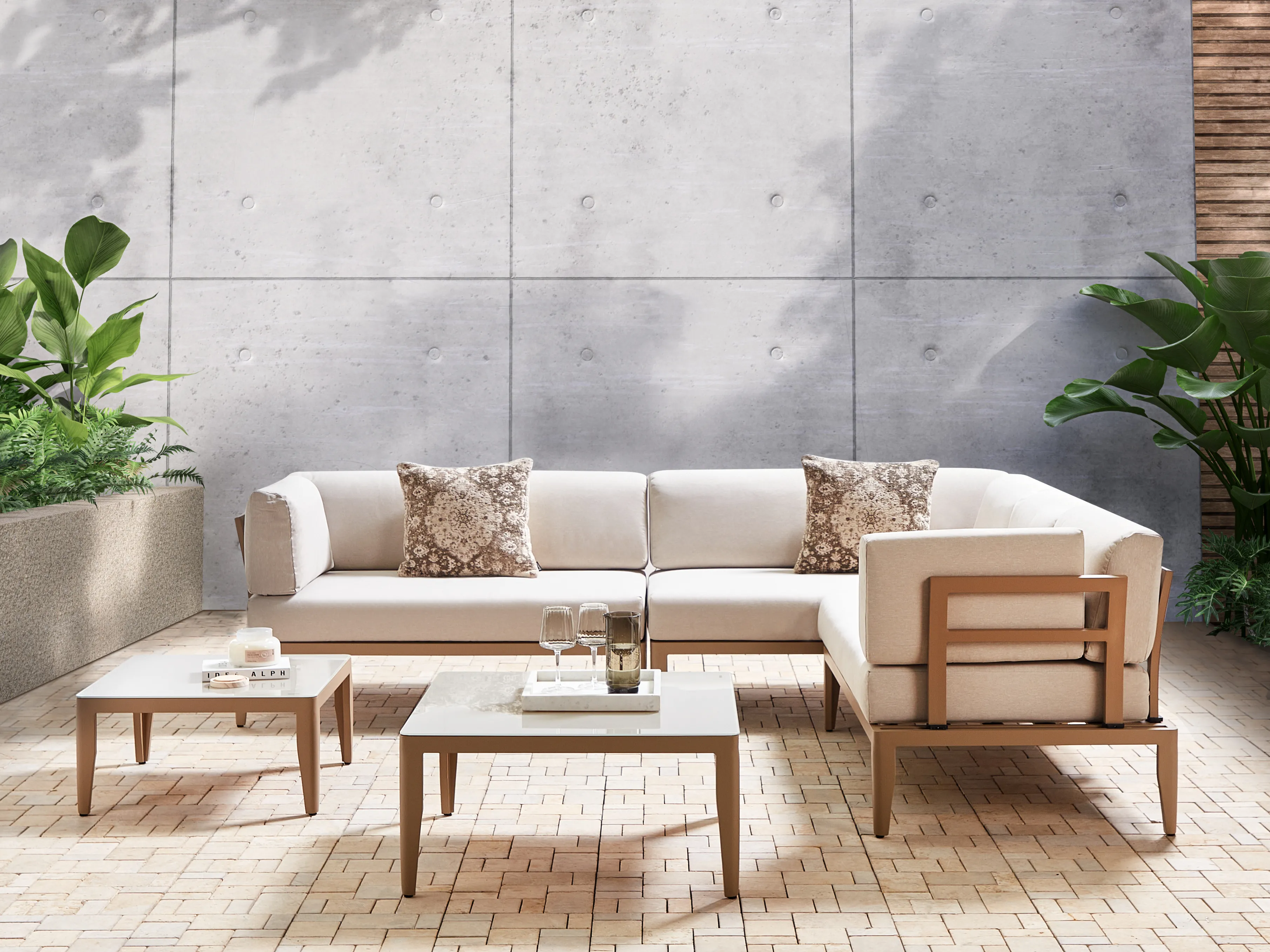 Tuin hoekloungeset met tafel 6-zits RIMA III linkszijdig modulair Metaal Lichtbeige