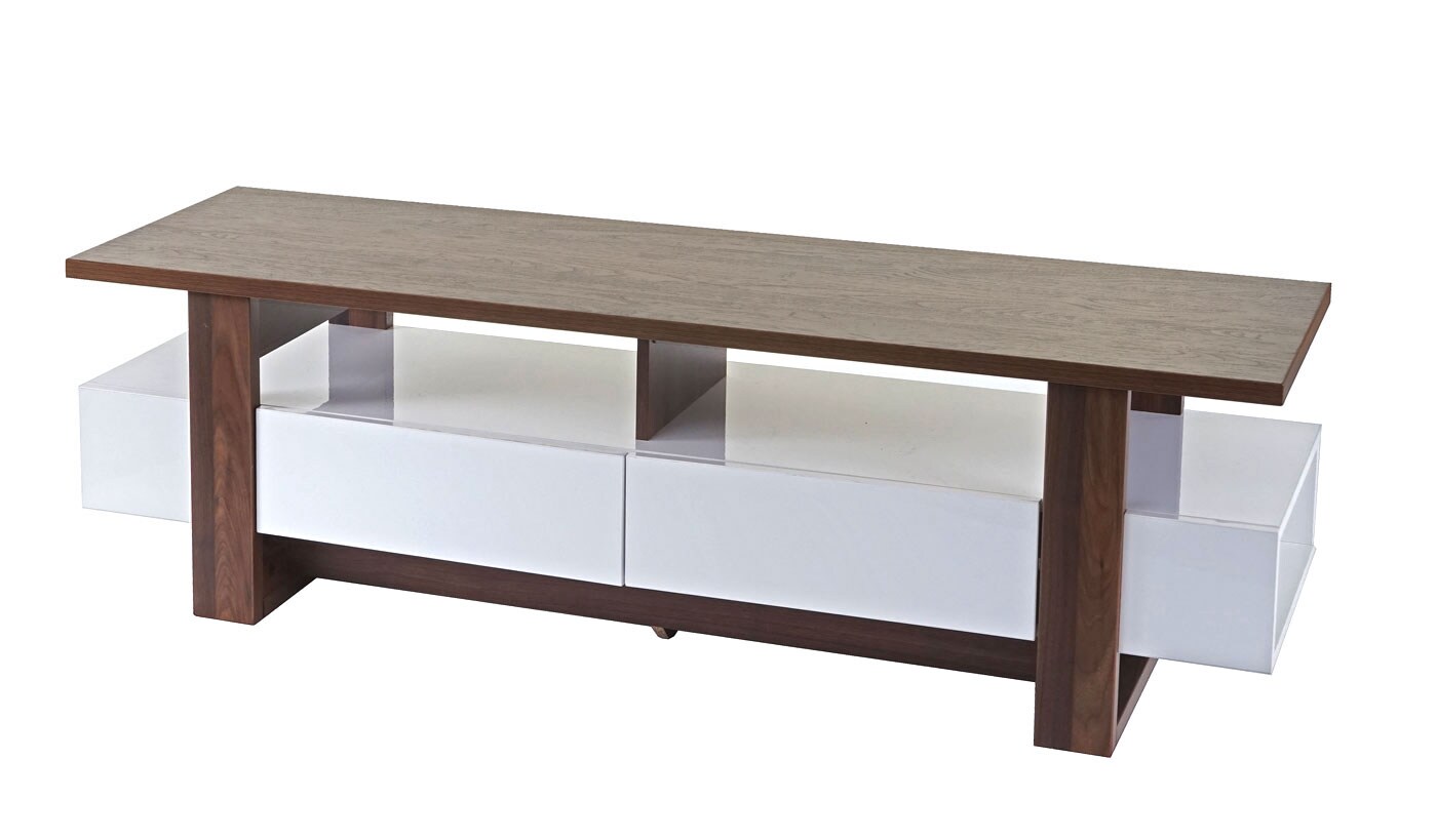 TV-Rack MCW-B51, Fernsehtisch Lowboard Schrank, 3D-Struktur Walnuss-Optik hochglanz 46x150x45cm