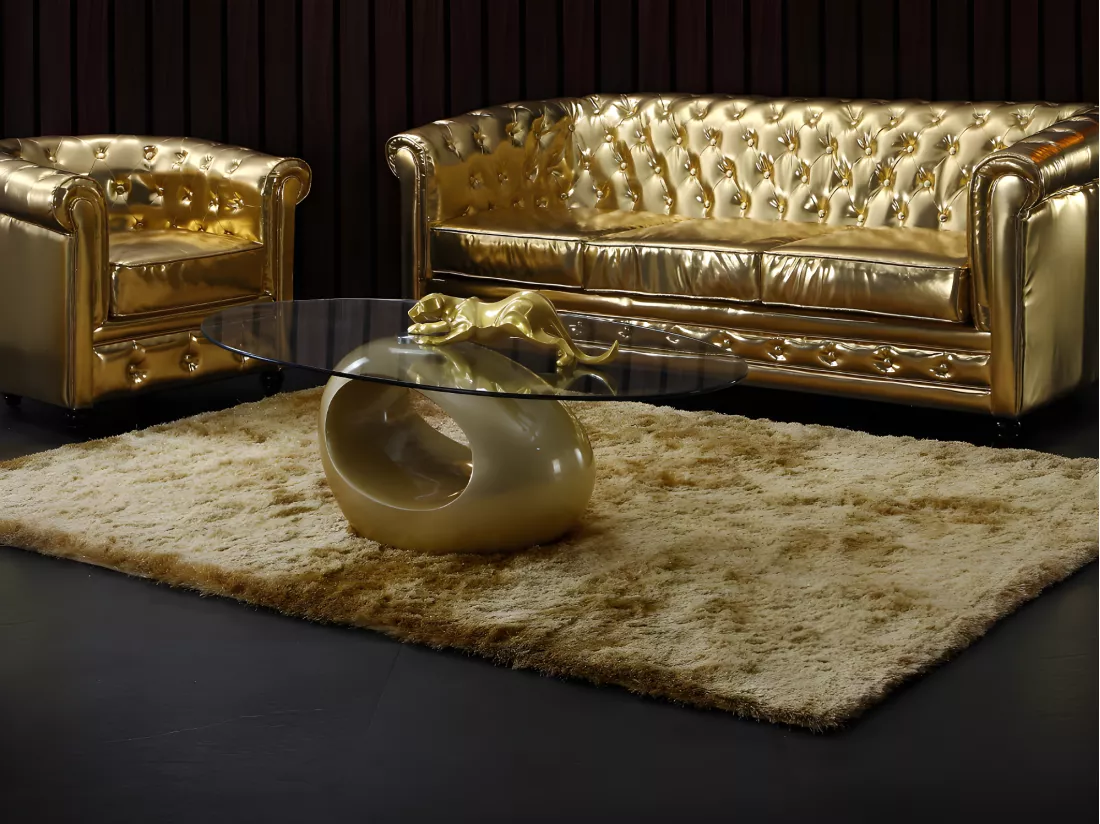 Tapis shaggy à poils longs - 120 x 170 cm - Doré - GLITTER