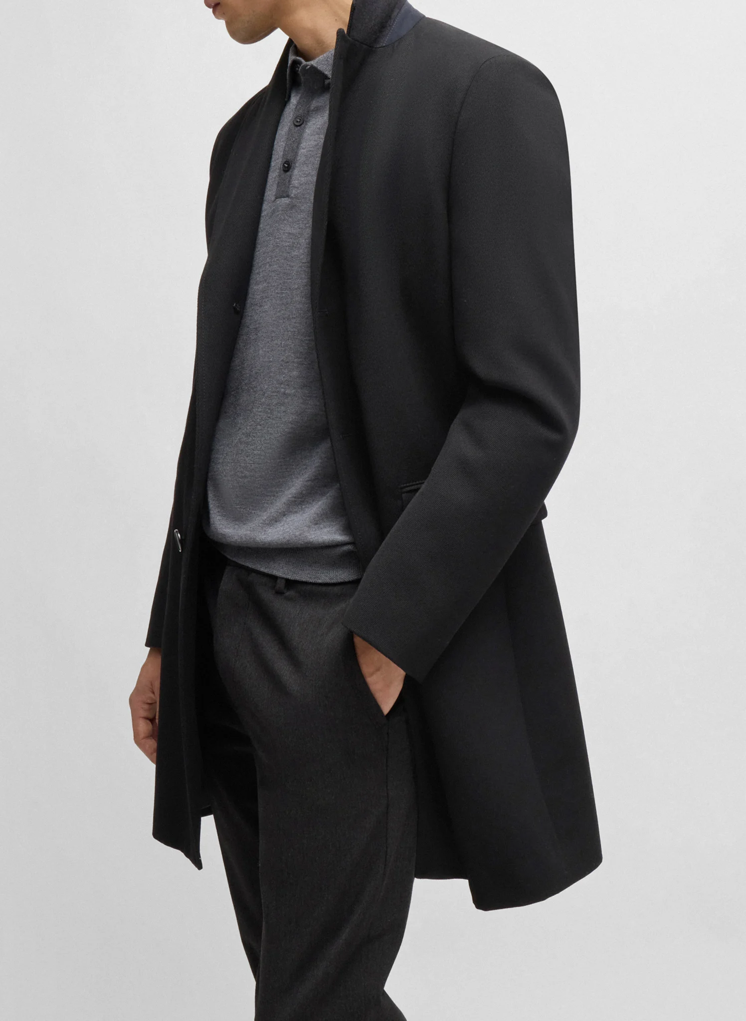 Manteau col tailleur en laine mélangée | Noir