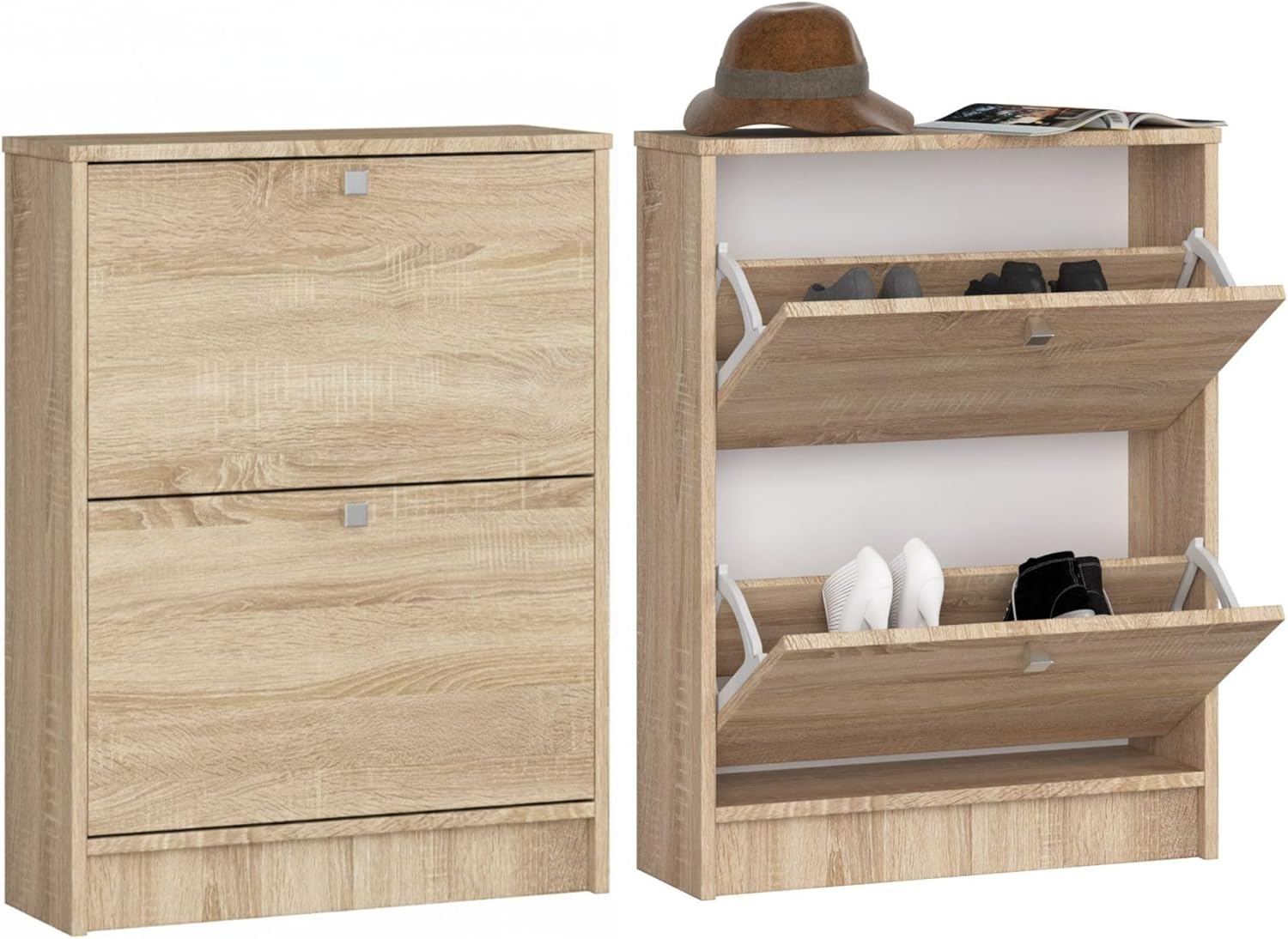 Home Collective Schuhschrank mit 2 Flügeltüren, Elegant, Flur, Schlafzimmer, Schuhregal, Schuh Schrank 80x60x20cm (HxBxT), in sonoma