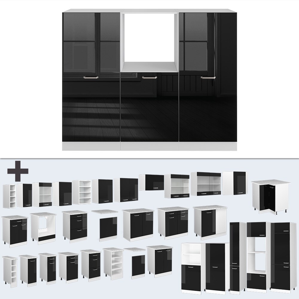 Vicco Küchenzeile R-Line Solid Weiß Schwarz 180 cm modern Küchenschränke Küchenmöbel
