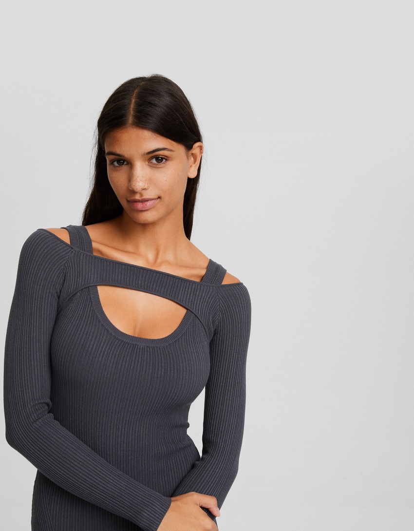 Vestido midi de malha com aquecedores de braço